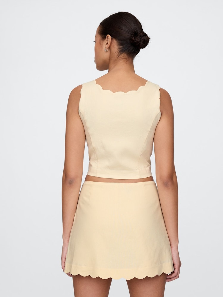 Gap Butter Yellow Heavyweight Linen-Blend Scalloped Cropped Top - Image 2 of 4