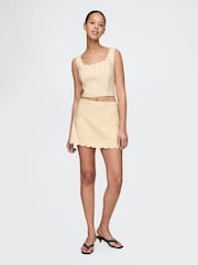 Gap Butter Yellow Heavyweight Linen-Blend Scalloped Cropped Top - Image 3 of 4