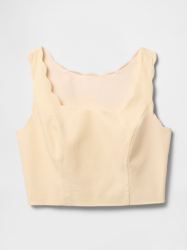 Gap Butter Yellow Heavyweight Linen-Blend Scalloped Cropped Top - Image 4 of 4