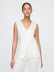 Gap White Heavyweight Linen Blend Longline Waistcoat - Image 1 of 4