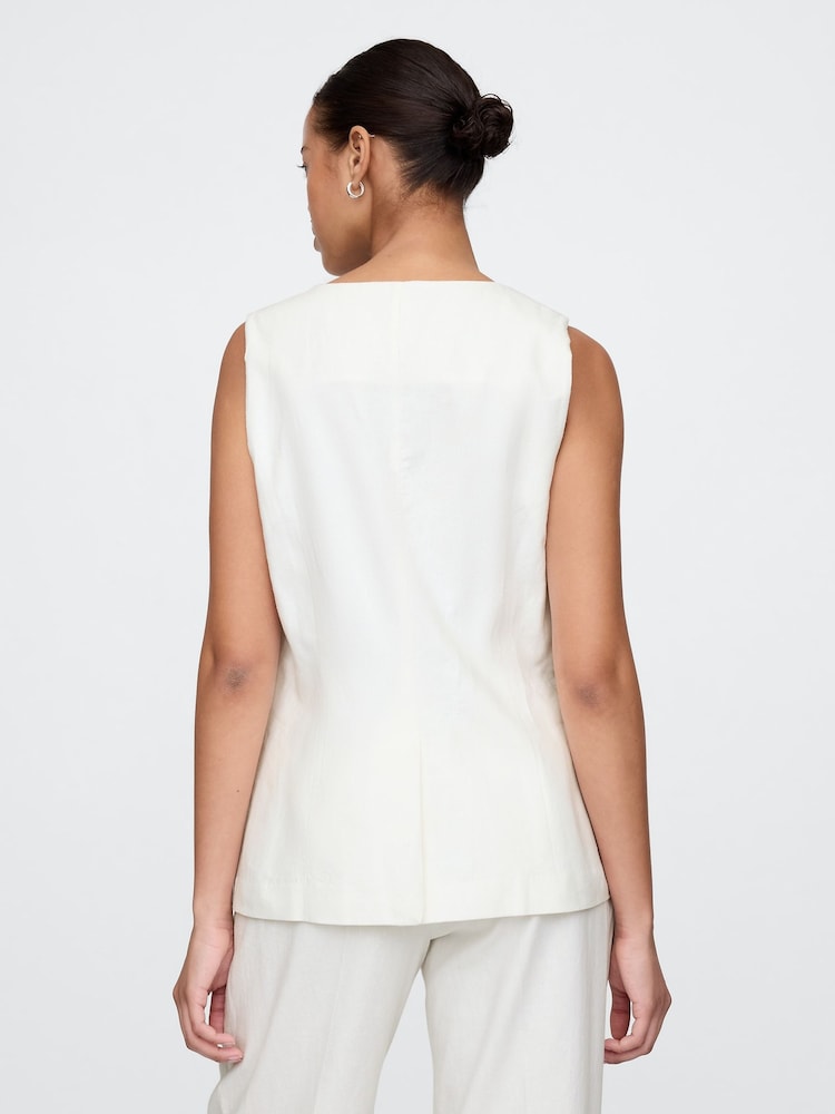 Gap White Heavyweight Linen Blend Longline Waistcoat - Image 2 of 4