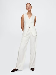Gap White Heavyweight Linen Blend Longline Waistcoat - Image 3 of 4