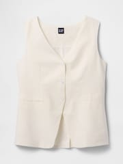 Gap White Heavyweight Linen Blend Longline Waistcoat - Image 4 of 4