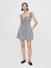 Gap Black & White Gingham 100% Cotton Tie-Front Smocked Waist Mini Dress - Image 1 of 7