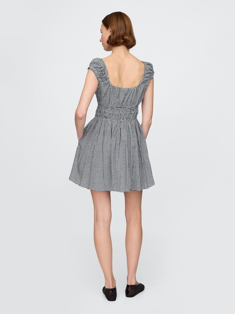 Gap Black & White Gingham 100% Cotton Tie-Front Smocked Waist Mini Dress - Image 2 of 7