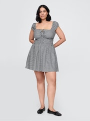 Gap Black & White Gingham 100% Cotton Tie-Front Smocked Waist Mini Dress - Image 4 of 7