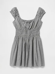 Gap Black & White Gingham 100% Cotton Tie-Front Smocked Waist Mini Dress - Image 6 of 7
