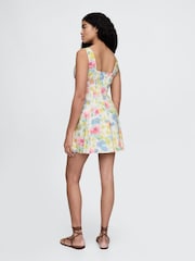 Gap Cream Floral Heavyweight Square Neck Linen-Blend Mini Dress - Image 2 of 5