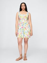 Gap Cream Floral Heavyweight Square Neck Linen-Blend Mini Dress - Image 4 of 5