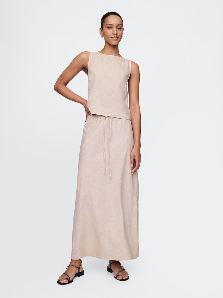 Gap Beige Heavyweight Linen-Blend Midi Skirt - Image 1 of 5