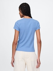 Blauw - Gap - Modern geribbeld cropped T-shirt van katoen-modal met korte mouwen - Image 2 of 5