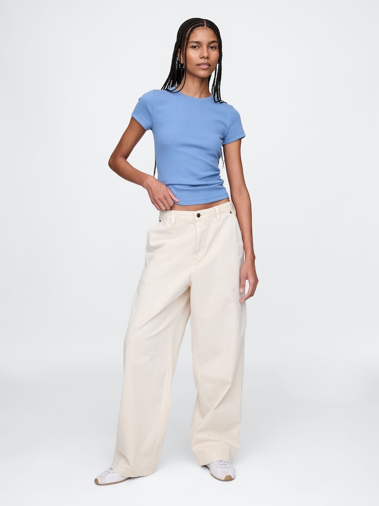 Blauw - Gap - Modern geribbeld cropped T-shirt van katoen-modal met korte mouwen - Image 3 of 5