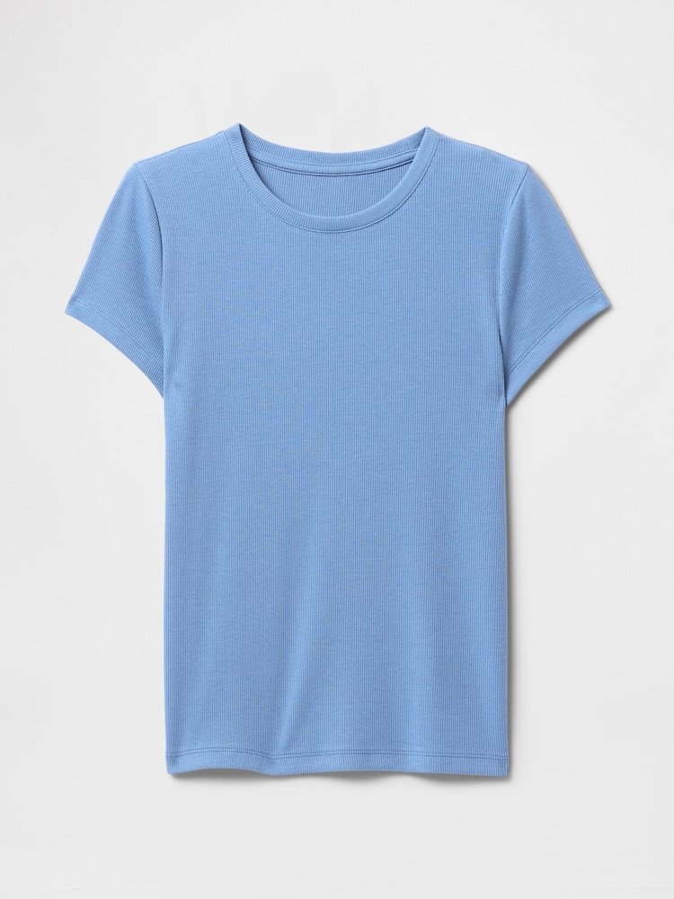 Blauw - Gap - Modern geribbeld cropped T-shirt van katoen-modal met korte mouwen - Image 4 of 5