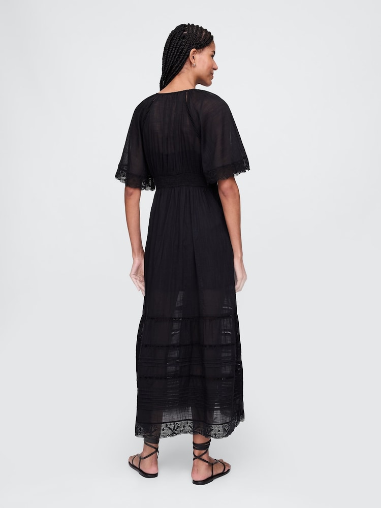 Gap Black Cotton Crochet V-Neck Lace Midi Dress - Image 2 of 4 Gap Black Cotton Crochet V-Neck Lace Midi Dress - Image 2 of 4