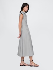 Gap Black Stripe 100% Cotton Poplin Button Front Midi Shirt Dress - Image 3 of 9