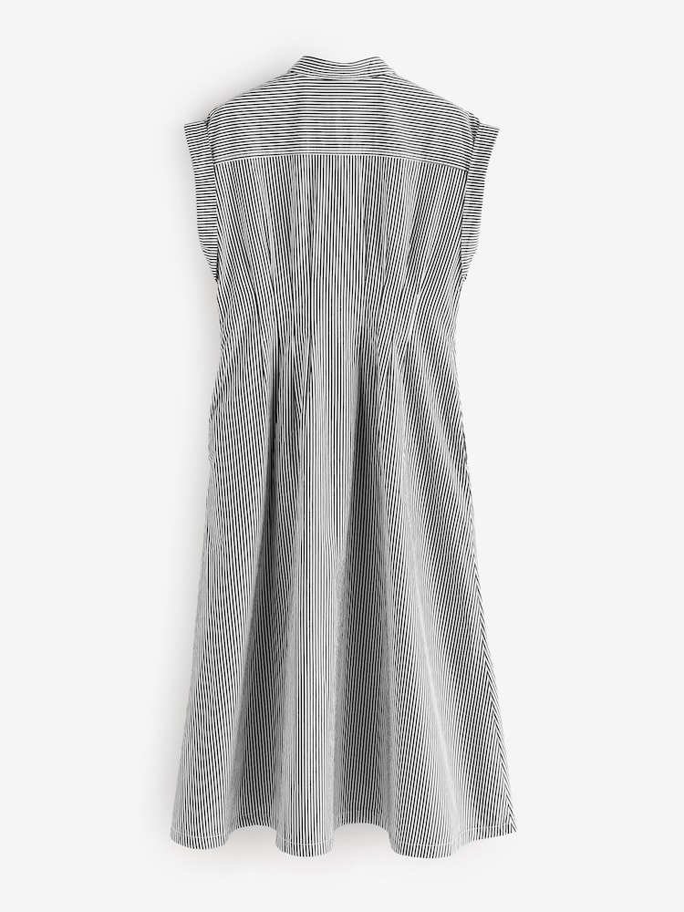 Gap Black Stripe 100% Cotton Poplin Button Front Midi Shirt Dress - Image 6 of 9