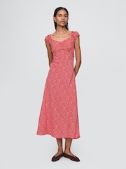 Gap Red Sweetheart Neck Floral Midi Dress - Image 1 of 7