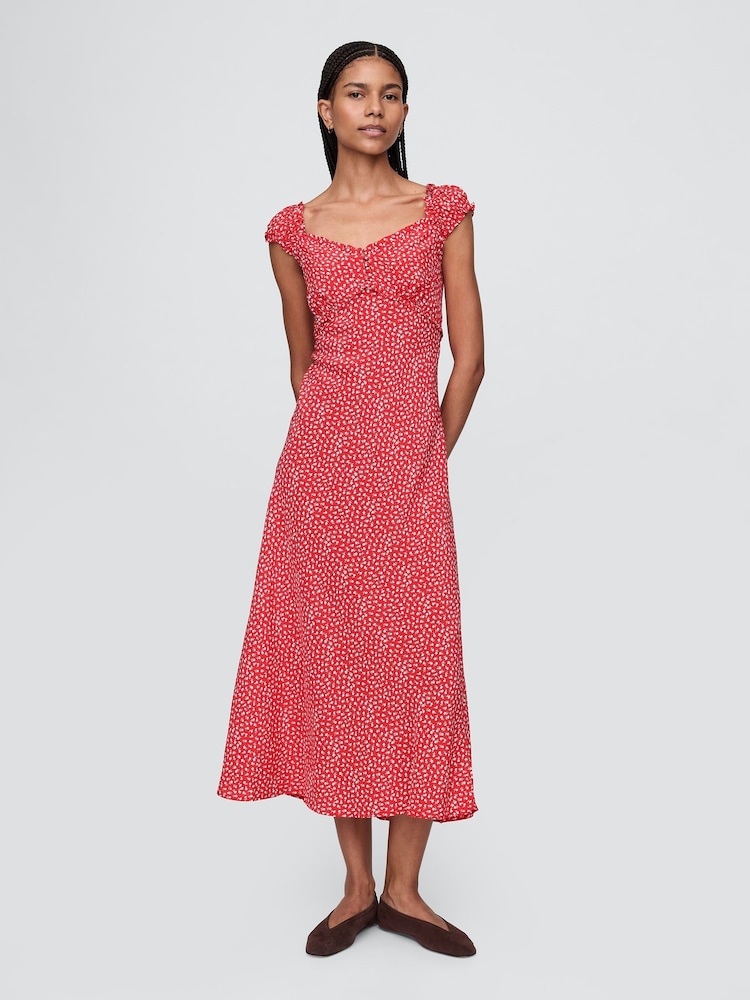 Gap Red Sweetheart Neck Floral Midi Dress - Image 1 of 7