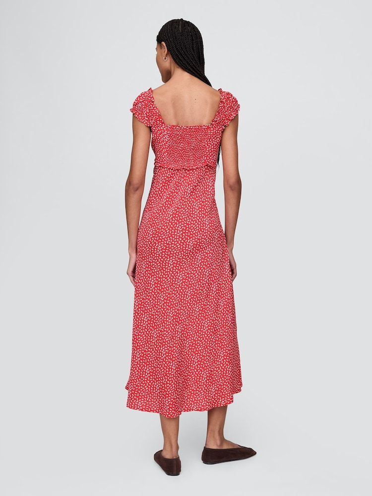 Gap Red Sweetheart Neck Floral Midi Dress - Image 2 of 7