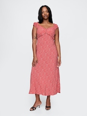 Gap Red Sweetheart Neck Floral Midi Dress - Image 4 of 7