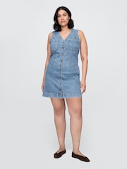 Gap Blue V-Neck Denim Mini Dress - Image 3 of 9