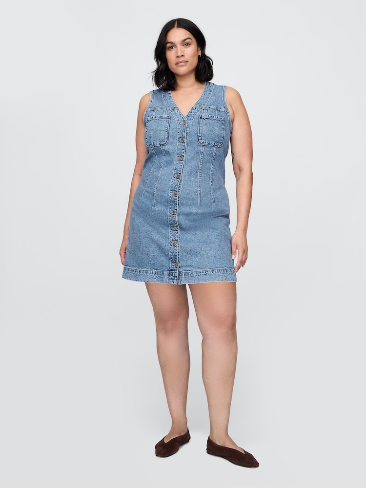 Gap Blue V-Neck Sleeveless Denim Mini Summer Dress - Image 3 of 9