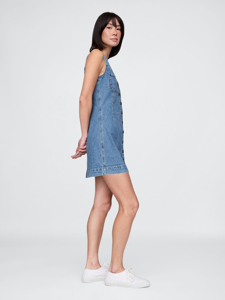 Gap Blue V-Neck Sleeveless Denim Mini Summer Dress - Image 4 of 9