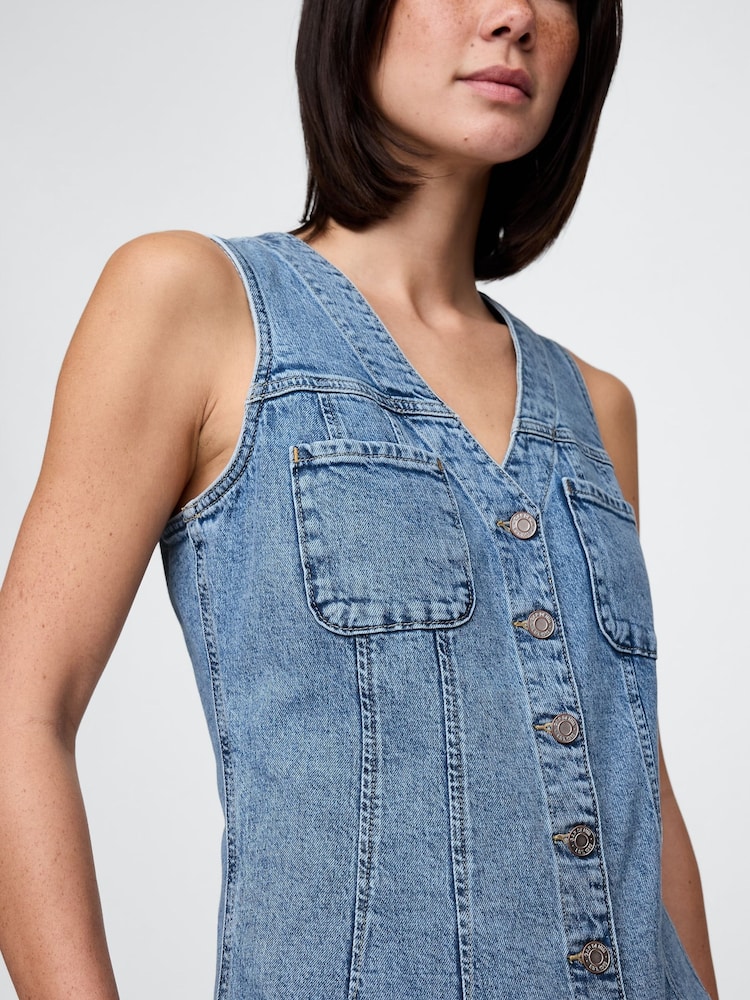 Gap Blue V-Neck Sleeveless Denim Mini Summer Dress - Image 5 of 9