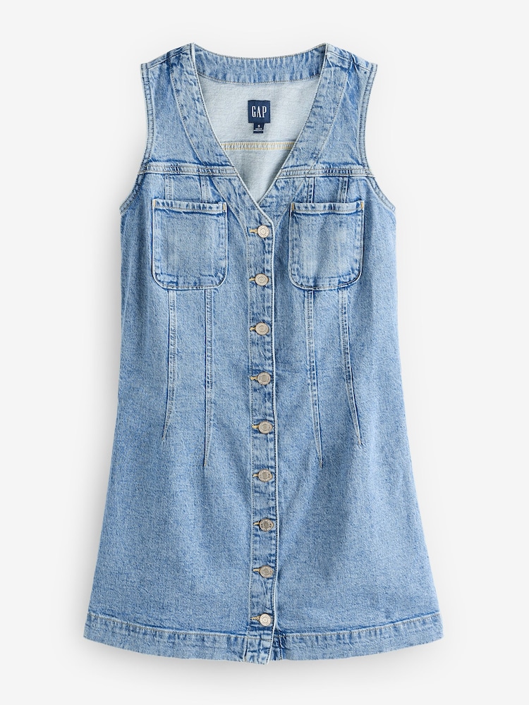 Gap Blue V-Neck Sleeveless Denim Mini Summer Dress - Image 6 of 9