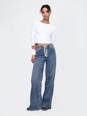 Gap Blue Mid Rise Knit Easy Baggy Jeans - Image 1 of 5