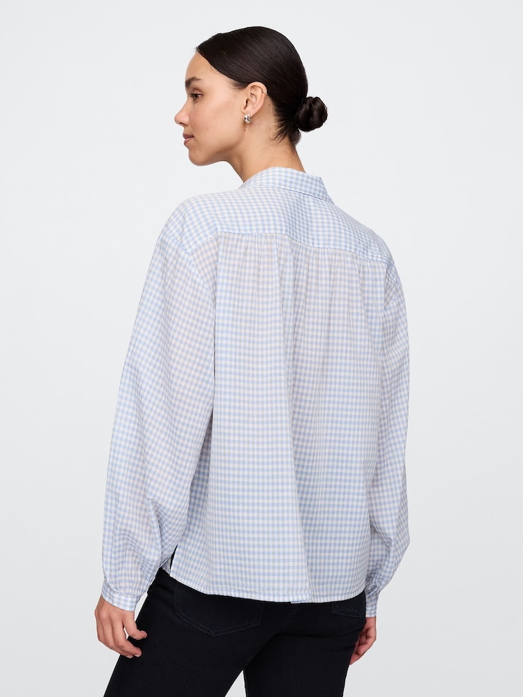 Gap Blue Gingham Relaxed Button-Front Shirt - Image 2 of 5 Gap Blue Gingham Relaxed Button-Front Shirt - Image 2 of 5