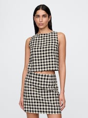 Gap Black & Off White Gingham Heavyweight Linen-Blend Shell Vest - Image 1 of 3