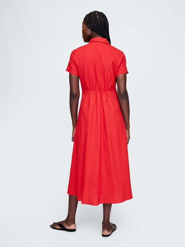 Gap Red Heavyweight Linen-Blend Midi Shirt Dress - Image 2 of 5 Gap Red Heavyweight Linen-Blend Midi Shirt Dress - Image 2 of 5