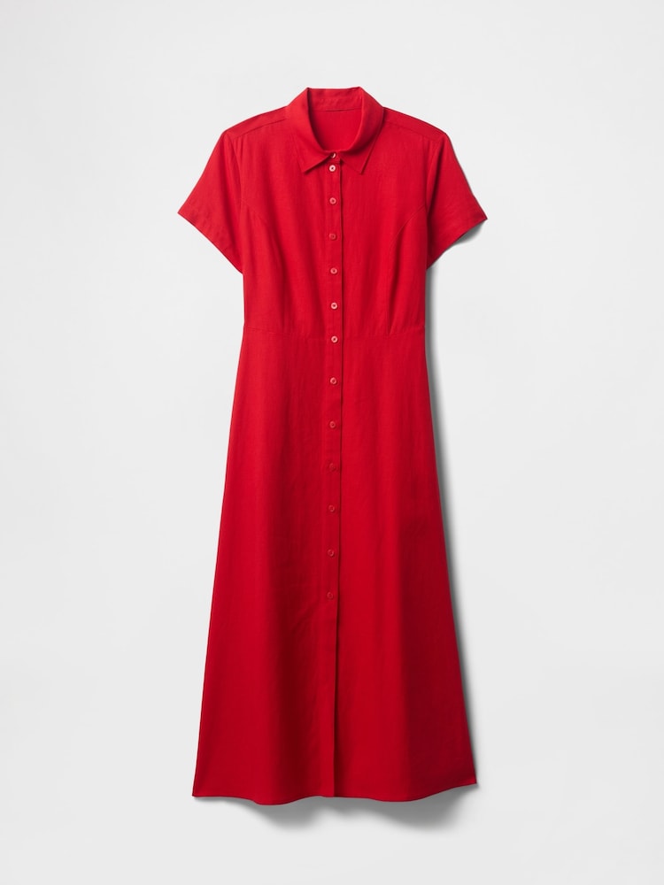 Gap Red Heavyweight Linen-Blend Midi Shirt Dress - Image 5 of 5 Gap Red Heavyweight Linen-Blend Midi Shirt Dress - Image 5 of 5