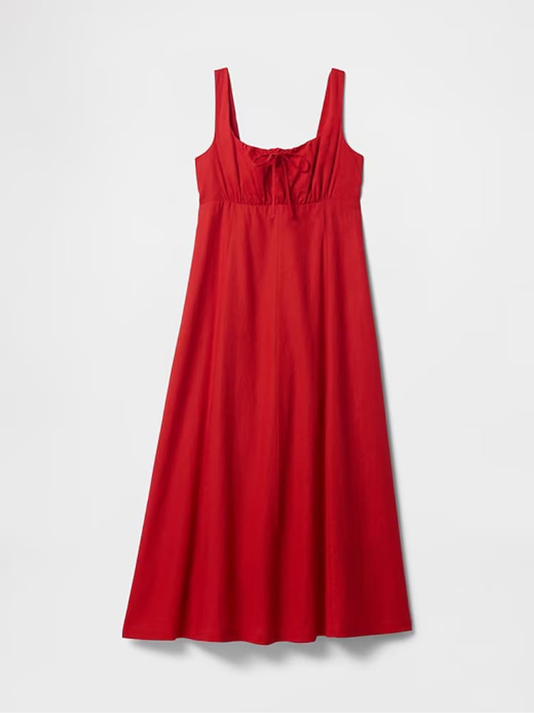 Gap Red Linen-Blend Tie Front Midi Dress - Image 7 of 7