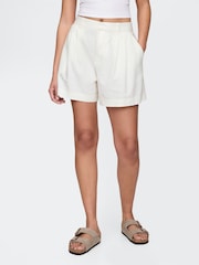 Gap White Heavyweight High Waisted Linen-Blend Shorts - Image 1 of 3