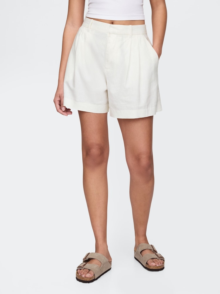 Gap White Heavyweight High Waisted Linen-Blend Shorts - Image 1 of 3