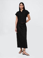 Gap Black Linen-Blend Cropped Shirt - Image 3 of 5