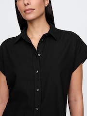 Gap Black Linen-Blend Cropped Shirt - Image 4 of 5