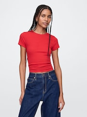 Rood - Gap - Modern geribbeld cropped T-shirt van katoen-modal met korte mouwen - Image 1 of 5