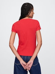 Rood - Gap - Modern geribbeld cropped T-shirt van katoen-modal met korte mouwen - Image 2 of 5