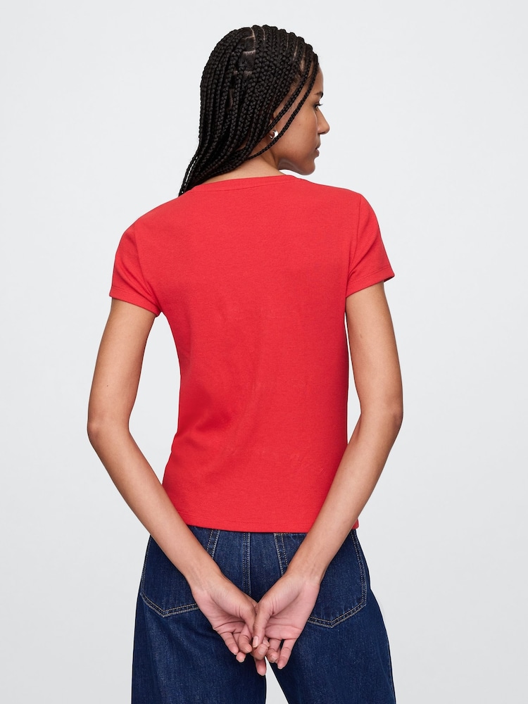 Rood - Gap - Modern geribbeld cropped T-shirt van katoen-modal met korte mouwen - Image 2 of 5