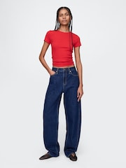 Rood - Gap - Modern geribbeld cropped T-shirt van katoen-modal met korte mouwen - Image 3 of 5