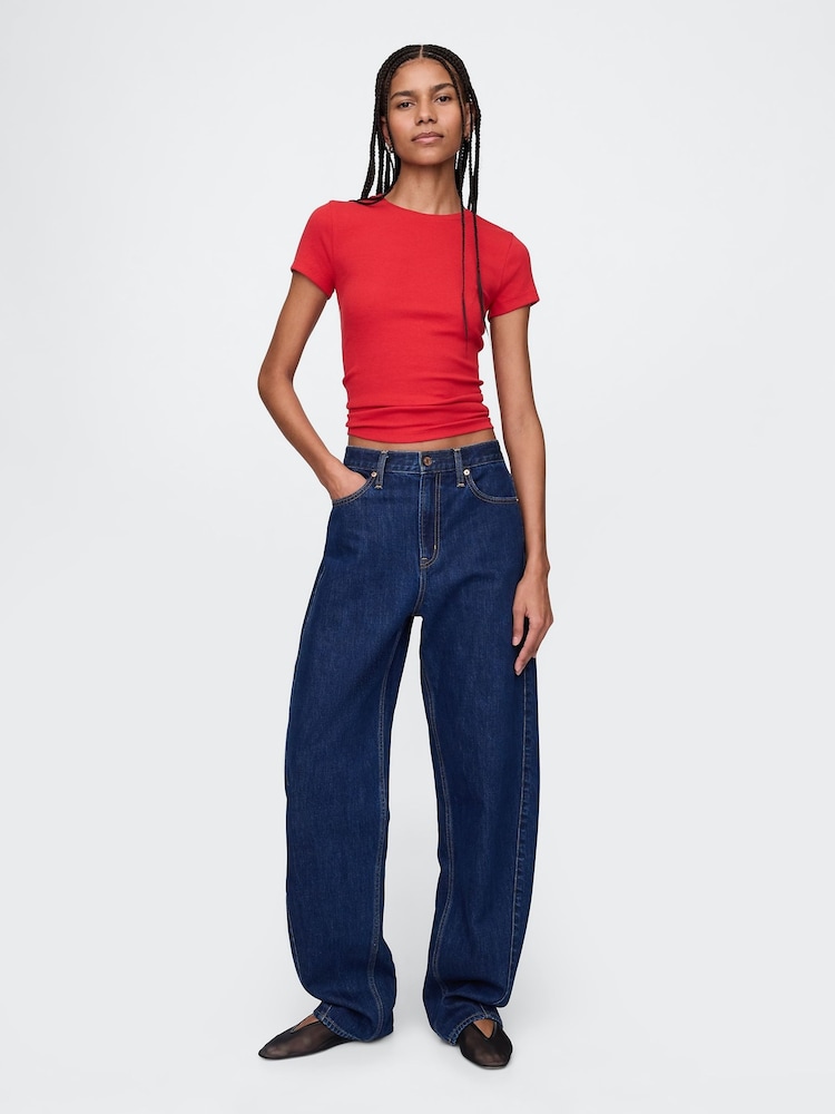 Rood - Gap - Modern geribbeld cropped T-shirt van katoen-modal met korte mouwen - Image 3 of 5