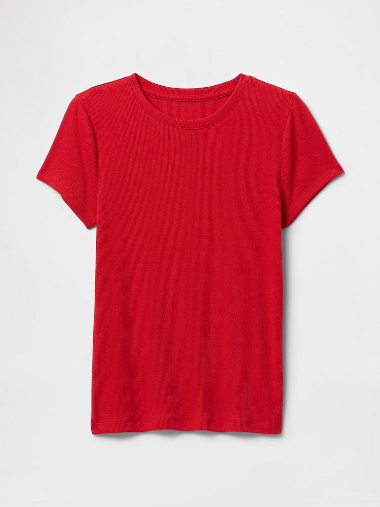 Rood - Gap - Modern geribbeld cropped T-shirt van katoen-modal met korte mouwen - Image 4 of 5