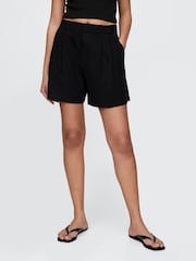 Gap Black Heavyweight High Waisted Linen-Blend Shorts - Image 1 of 5