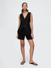 Gap Black Heavyweight High Waisted Linen-Blend Shorts - Image 3 of 5