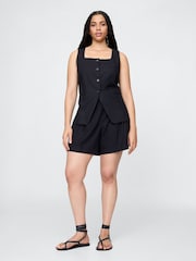 Gap Black Heavyweight High Waisted Linen-Blend Shorts - Image 5 of 5