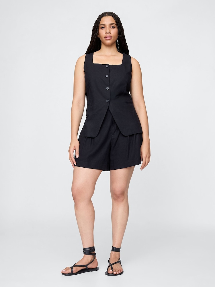 Gap Black Heavyweight High Waisted Linen-Blend Shorts - Image 5 of 5 Gap Black Heavyweight High Waisted Linen-Blend Shorts - Image 5 of 5