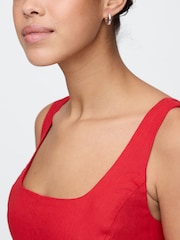 Gap Red Heavyweight Square Neck Linen-Blend Mini Dress - Image 4 of 7